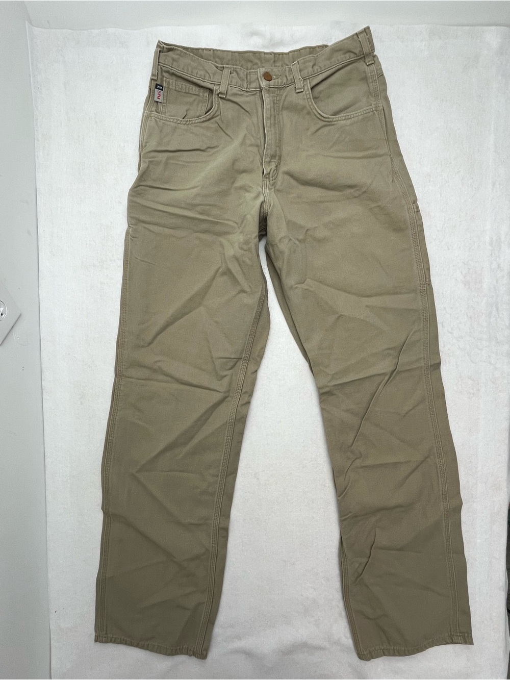 Carhartt Mens Khaki Cat 2 Duck Cotton Blend   Flame Resistant Pants 33x36